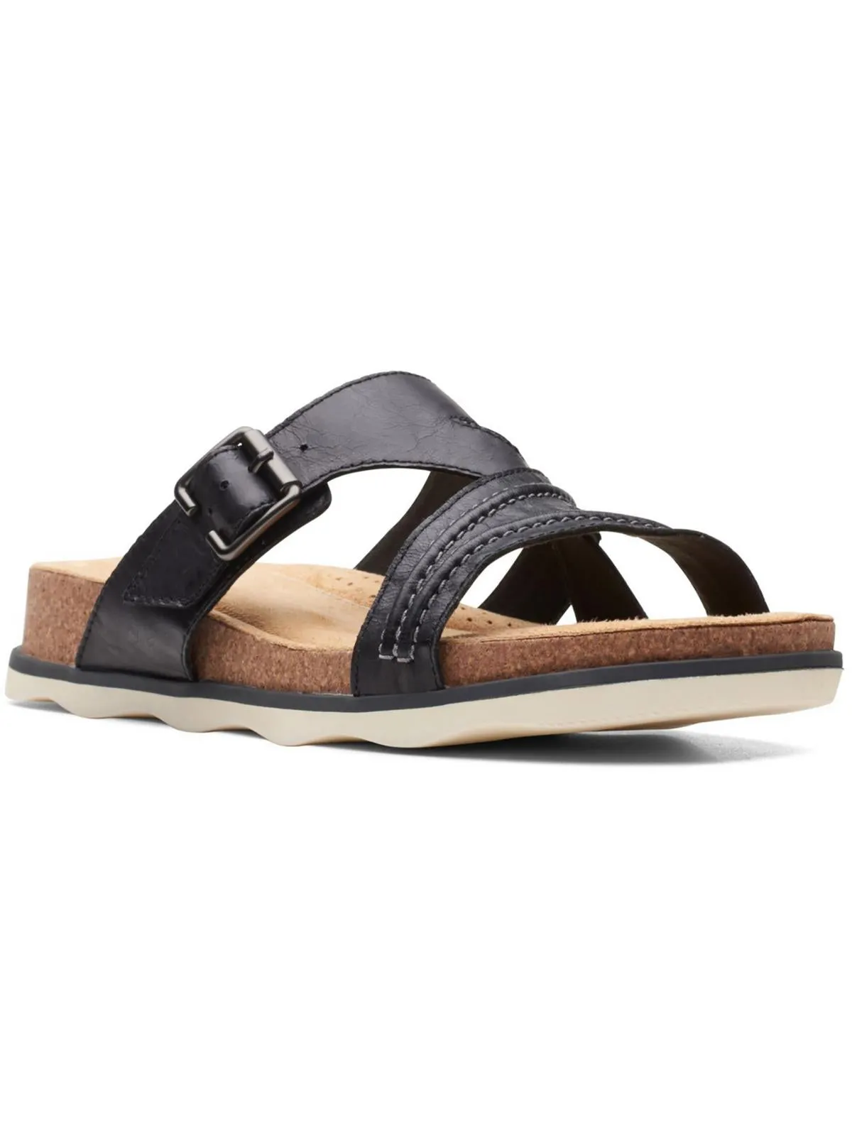 Brynn Hope Womens Leather Buckle Slide Sandals