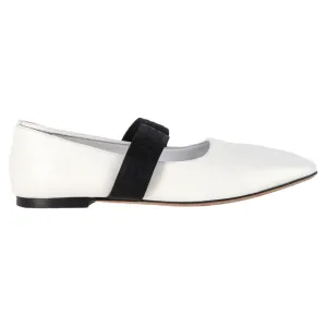 Burberry Square-Toe Logo Strap Ballet Flats in White Leather