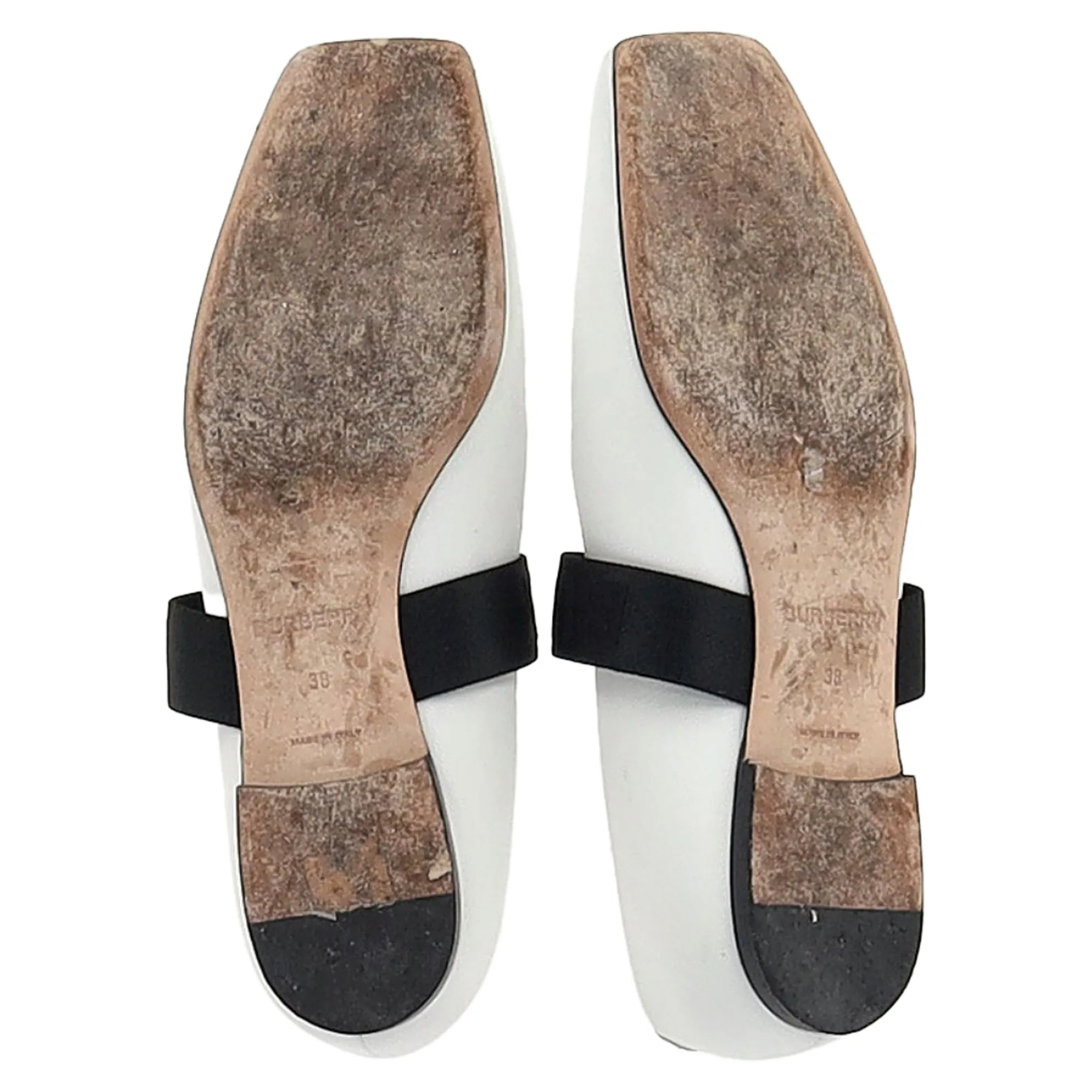 Burberry Square-Toe Logo Strap Ballet Flats in White Leather