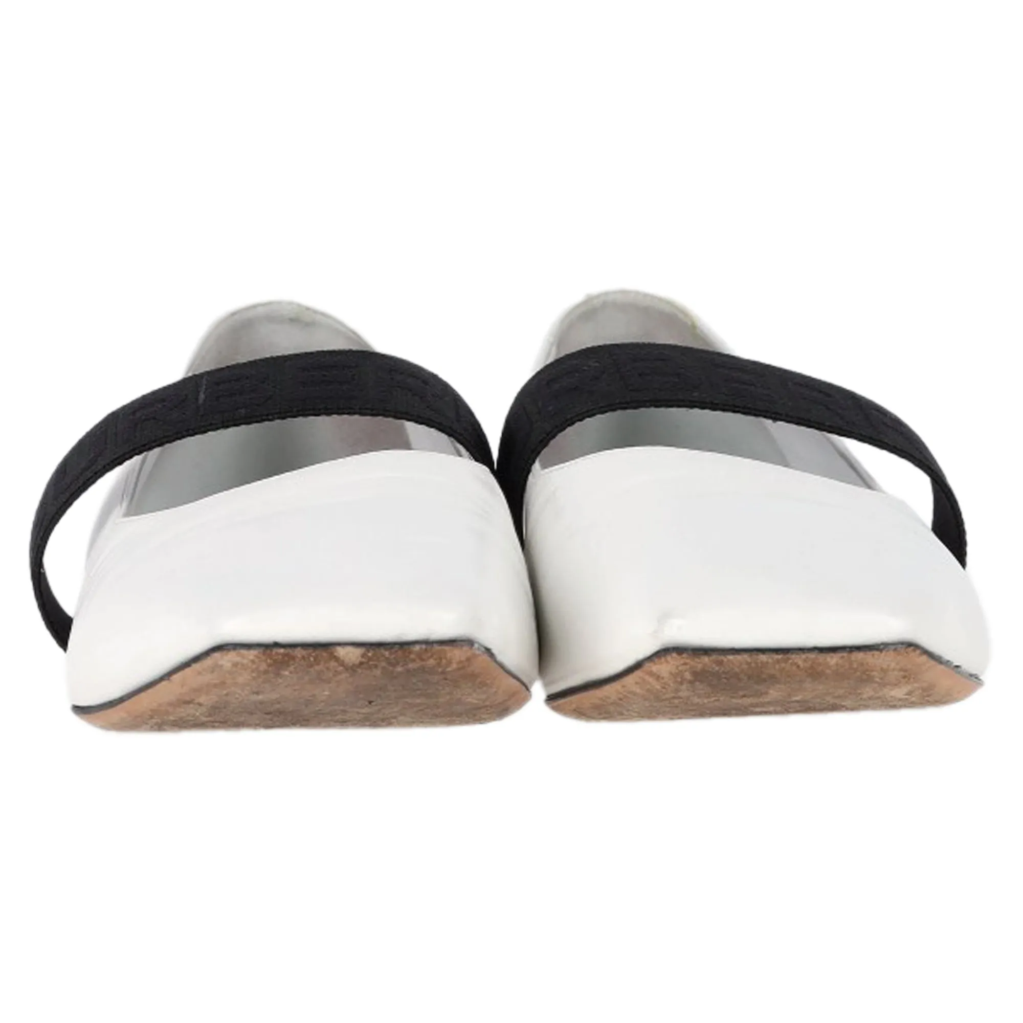 Burberry Square-Toe Logo Strap Ballet Flats in White Leather