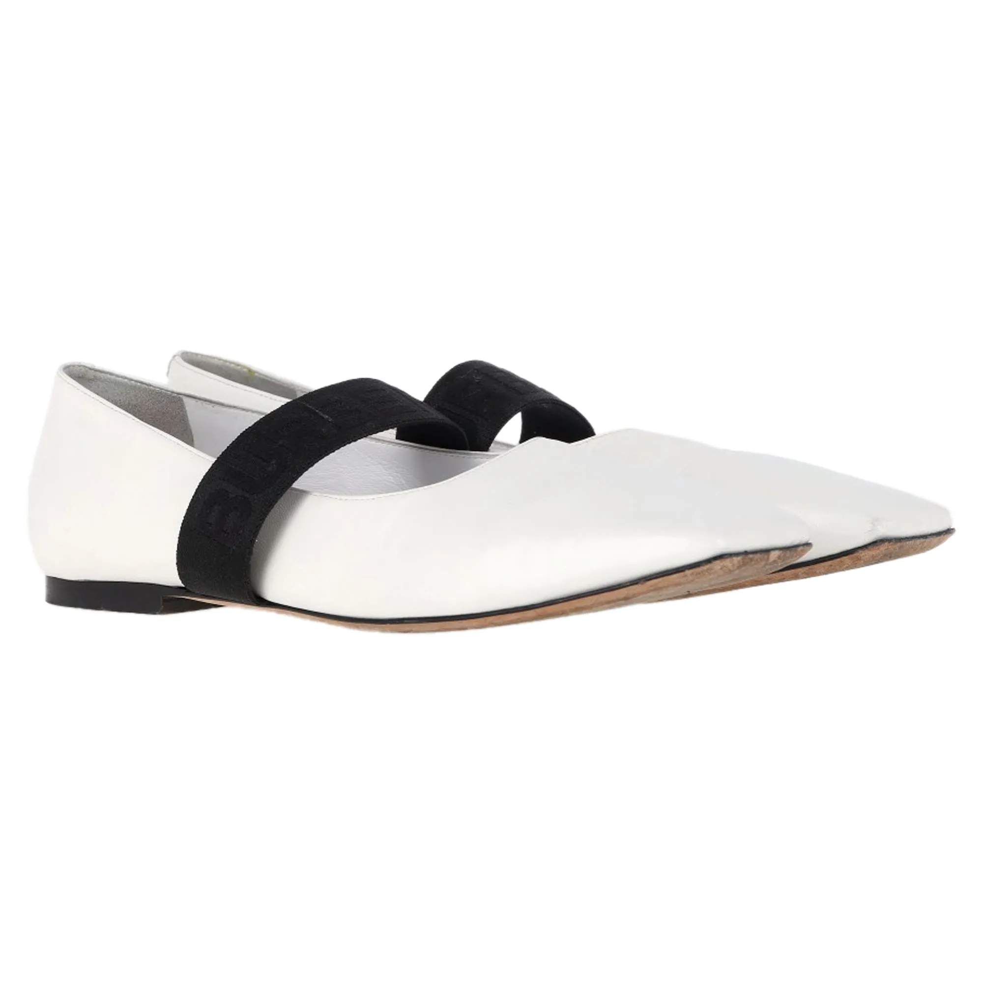 Burberry Square-Toe Logo Strap Ballet Flats in White Leather