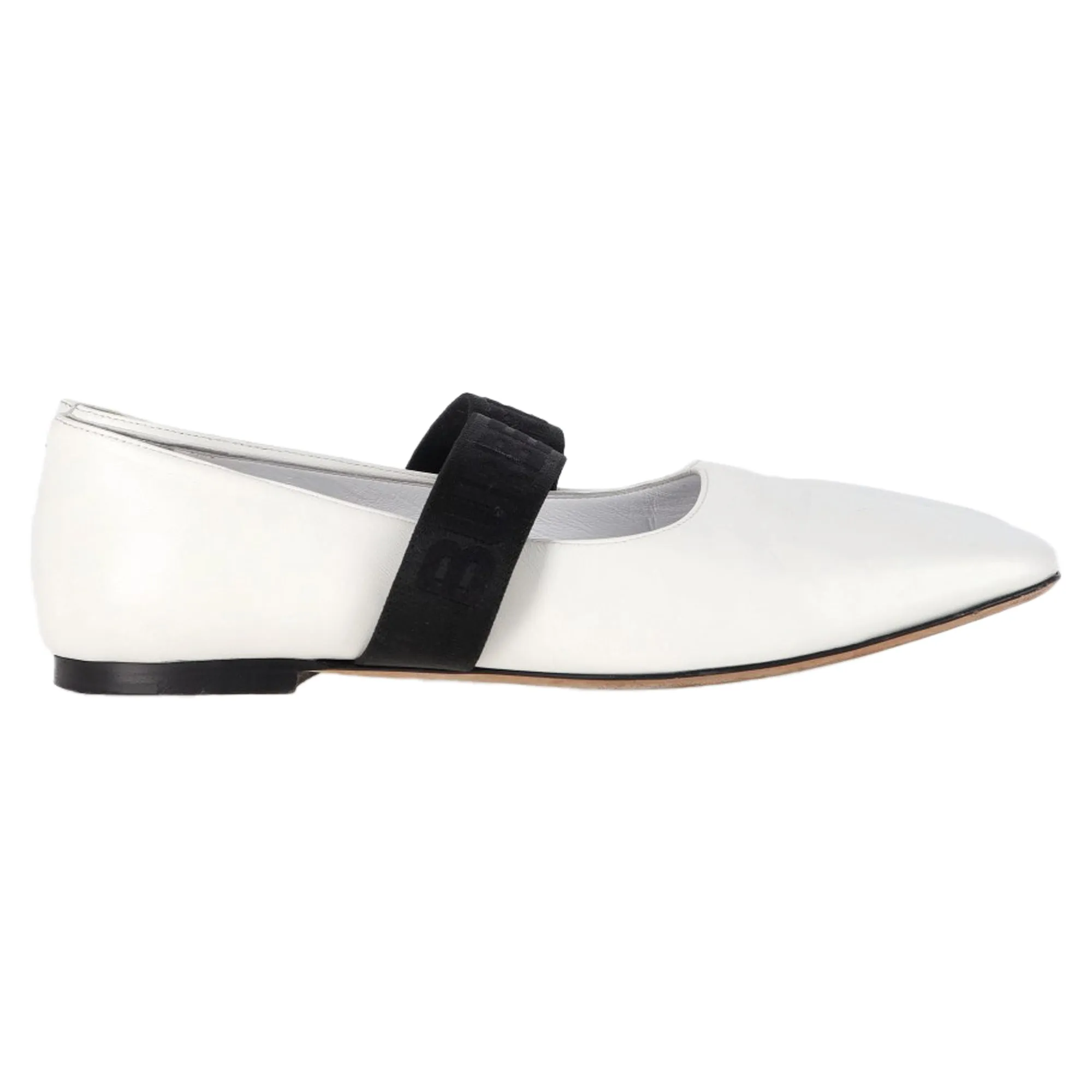 Burberry Square-Toe Logo Strap Ballet Flats in White Leather