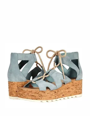 Cameron Flatform Lace Sandals In Crushed Blue, Chalk
