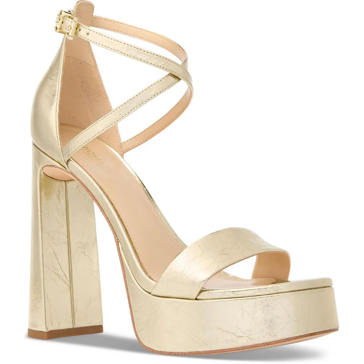 Cami Platform Womens Strappy Crinkled Platform Heels