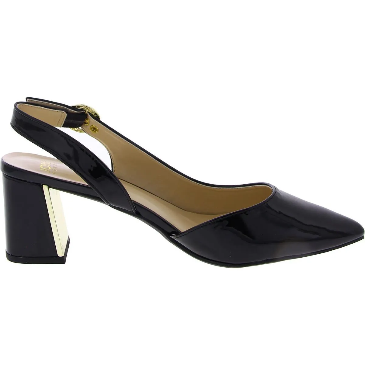 CANDREE Womens Patent Leather Block Heel D'Orsay Heels