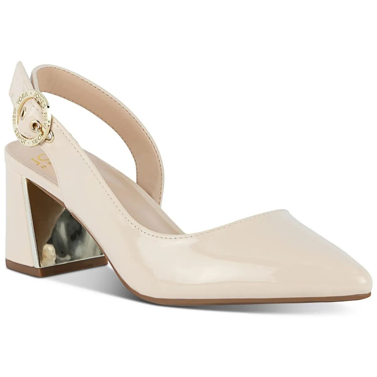 CANDREE Womens Patent Leather Block Heel D'Orsay Heels