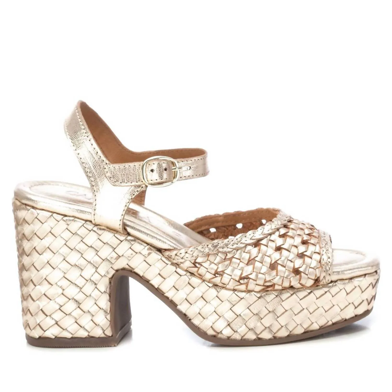 Carmela Leather Heel Sandals In Gold