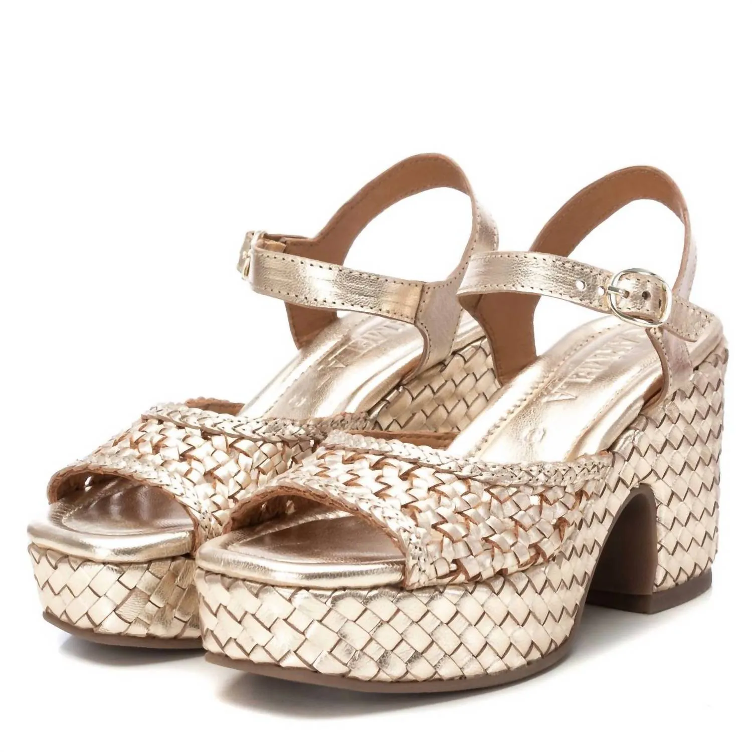 Carmela Leather Heel Sandals In Gold