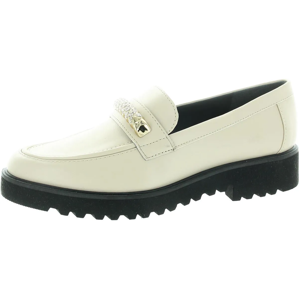 Carol Bling Womens Rhinestone Faux Leather Loafers