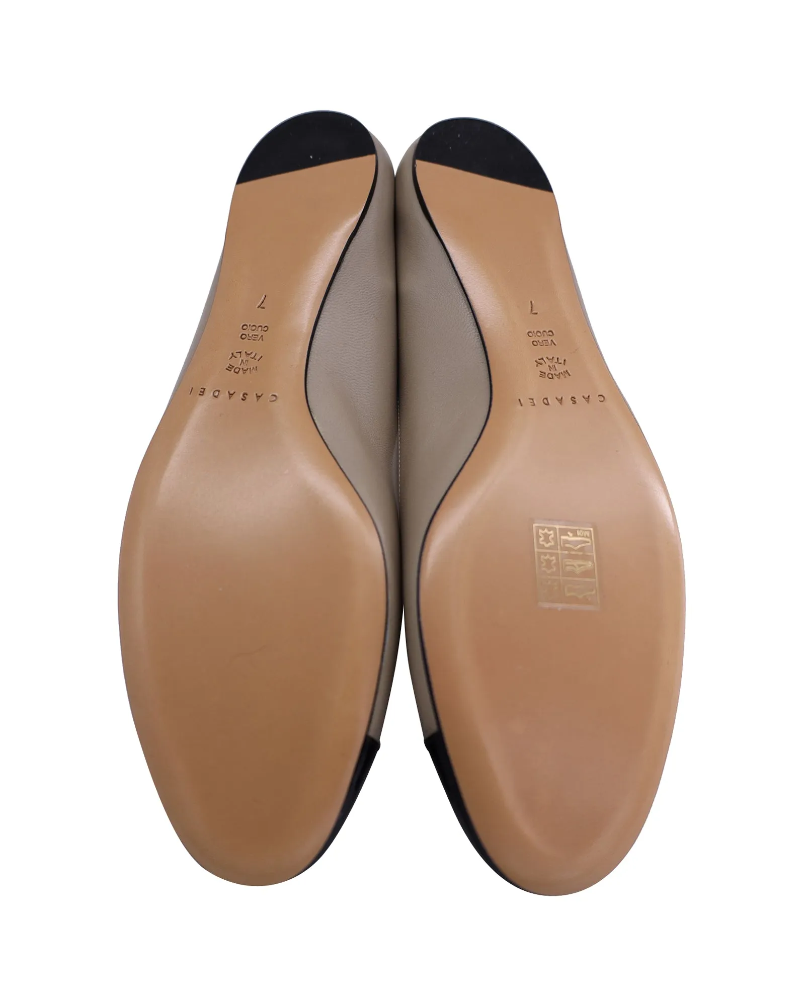 Casadei Cap Toe Ballet Flats in Nude Leather