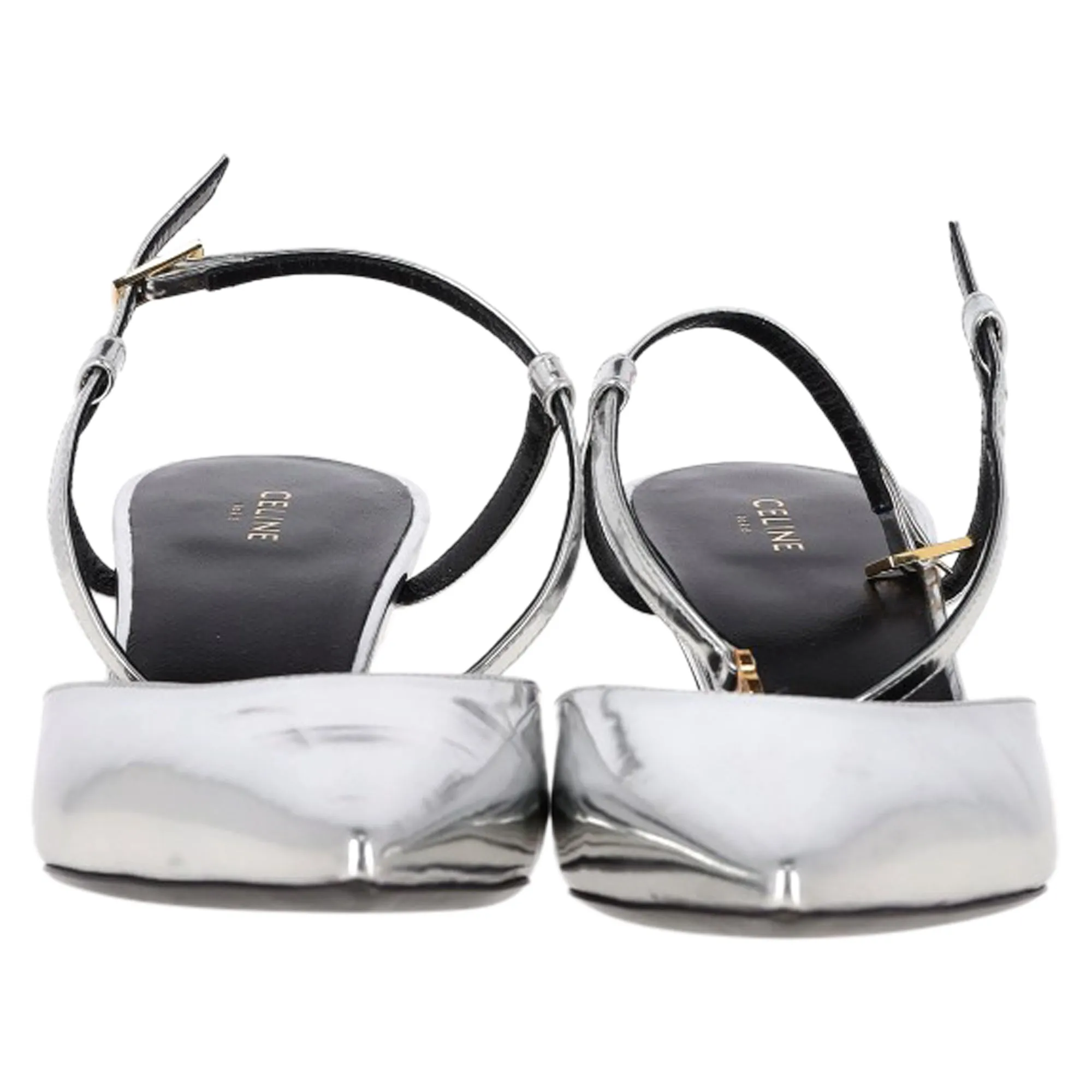 Celine Ankle Strap Pointed Toe Pumps in Silver Leather