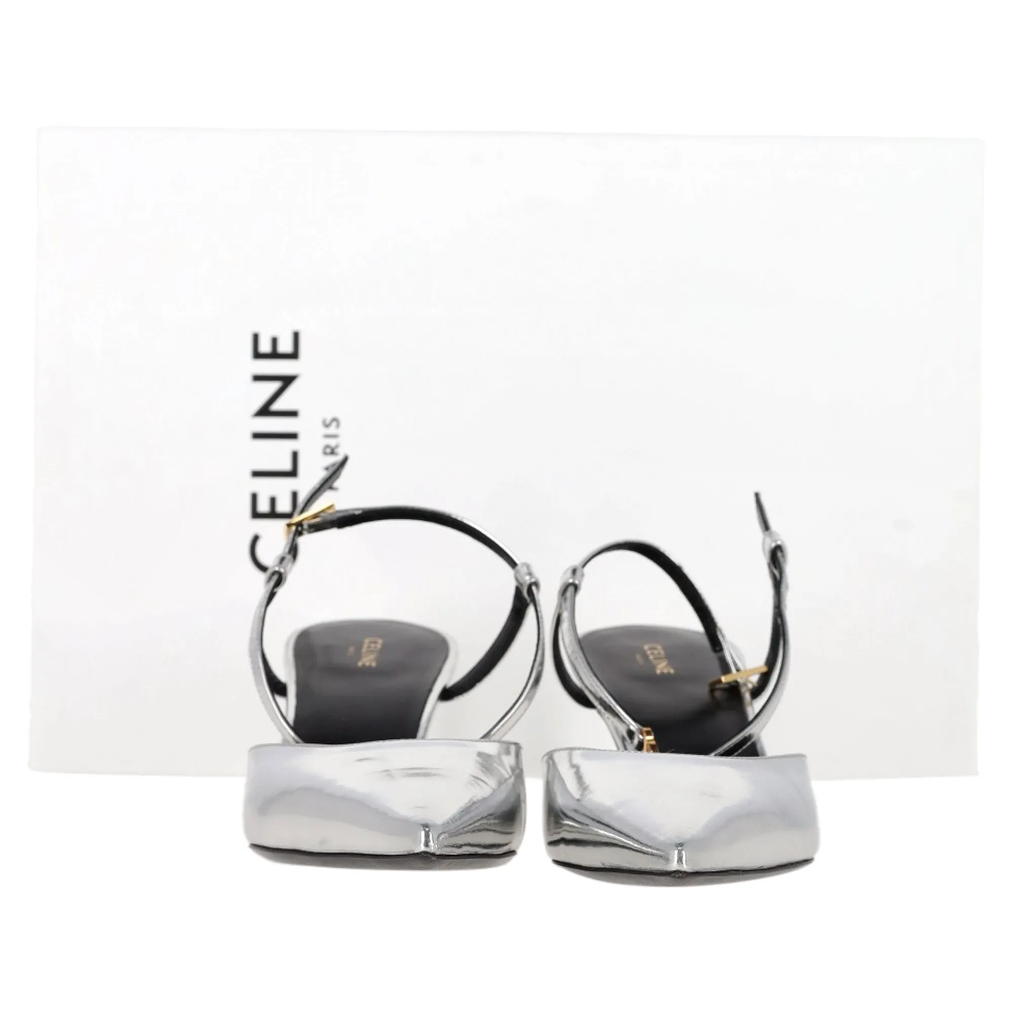 Celine Ankle Strap Pointed Toe Pumps in Silver Leather