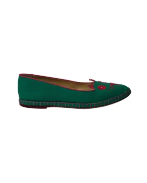 Charlotte Olympia Cat Espadrilles in Green Cotton