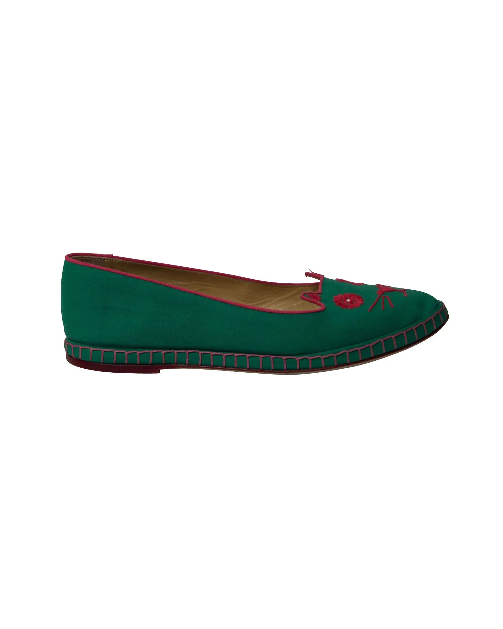 Charlotte Olympia Cat Espadrilles in Green Cotton