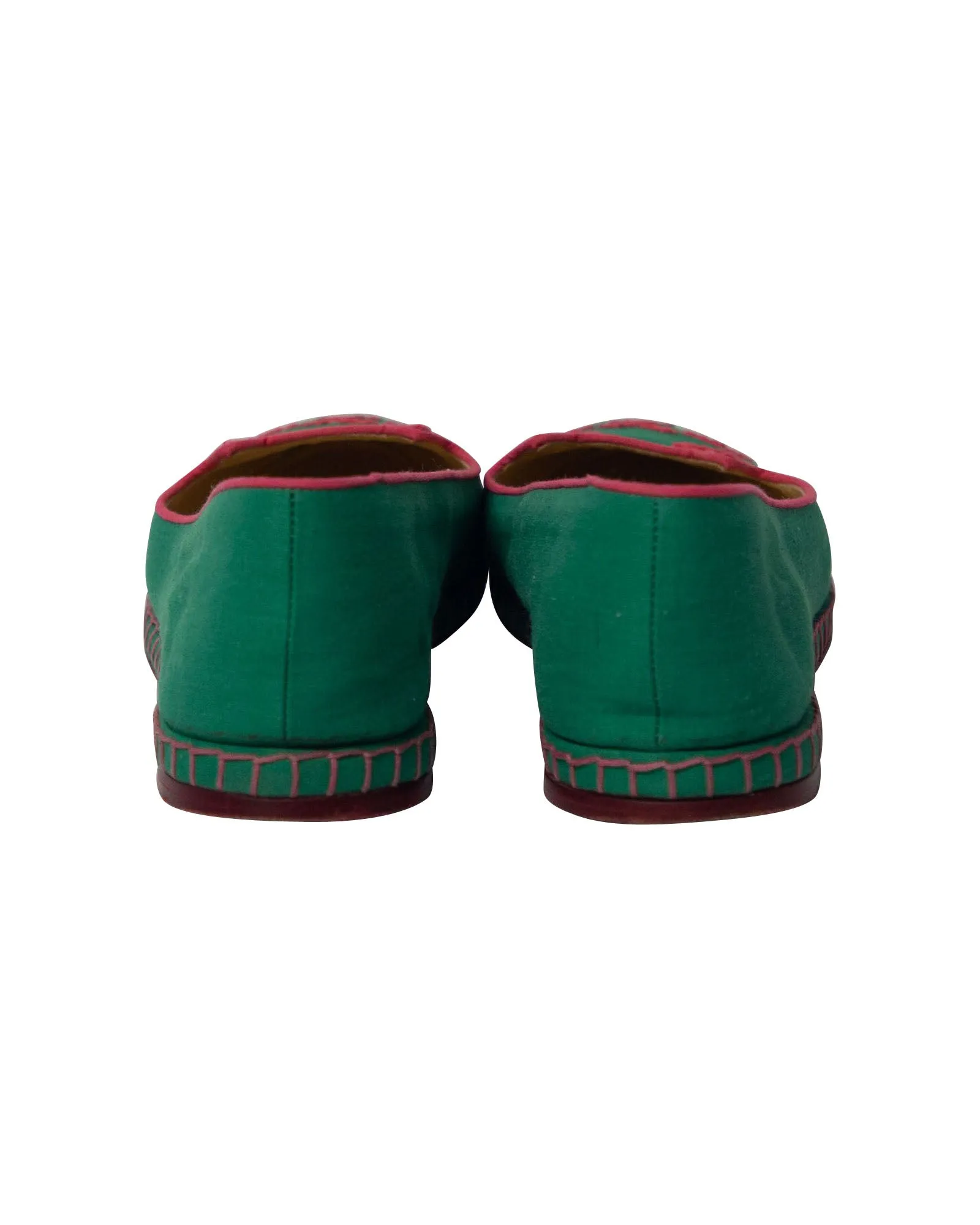 Charlotte Olympia Cat Espadrilles in Green Cotton