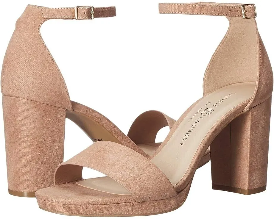 Chinese Laundry Teri Sandals Women US 10 Dark Nude Ankle Strap Block Heel KHD418
