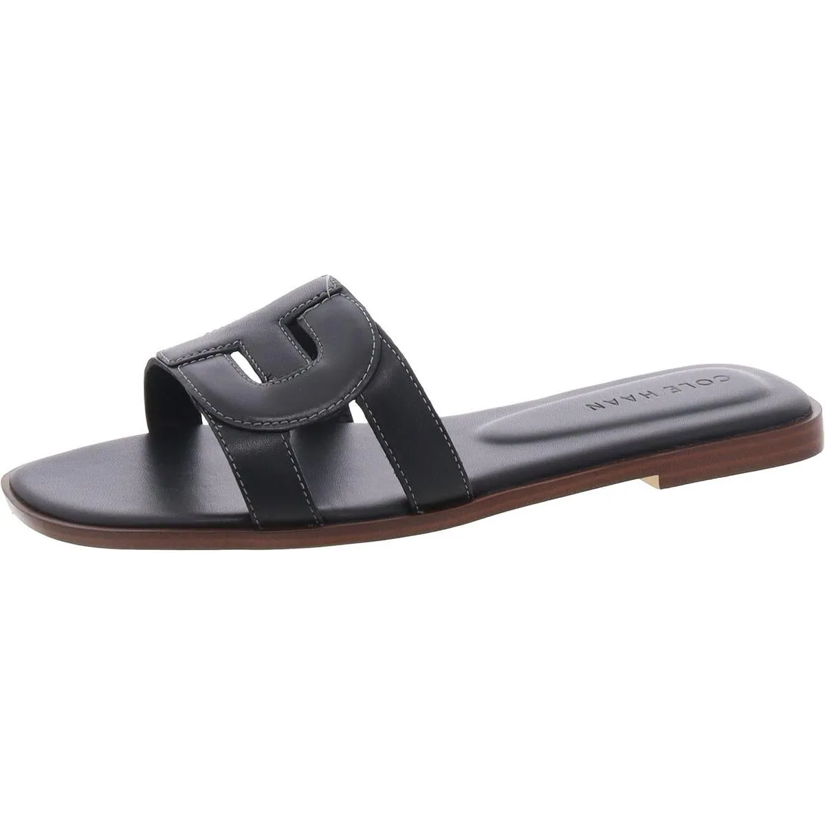 Chrisee Womens Leather Flat Slide Sandals