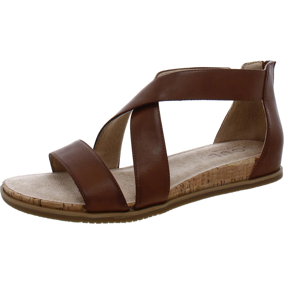 Cindi Womens Faux Leather Strappy Wedge Sandals