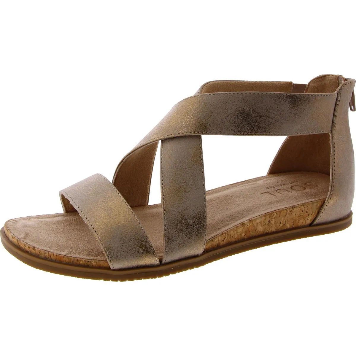 Cindi Womens Faux Leather Strappy Wedge Sandals