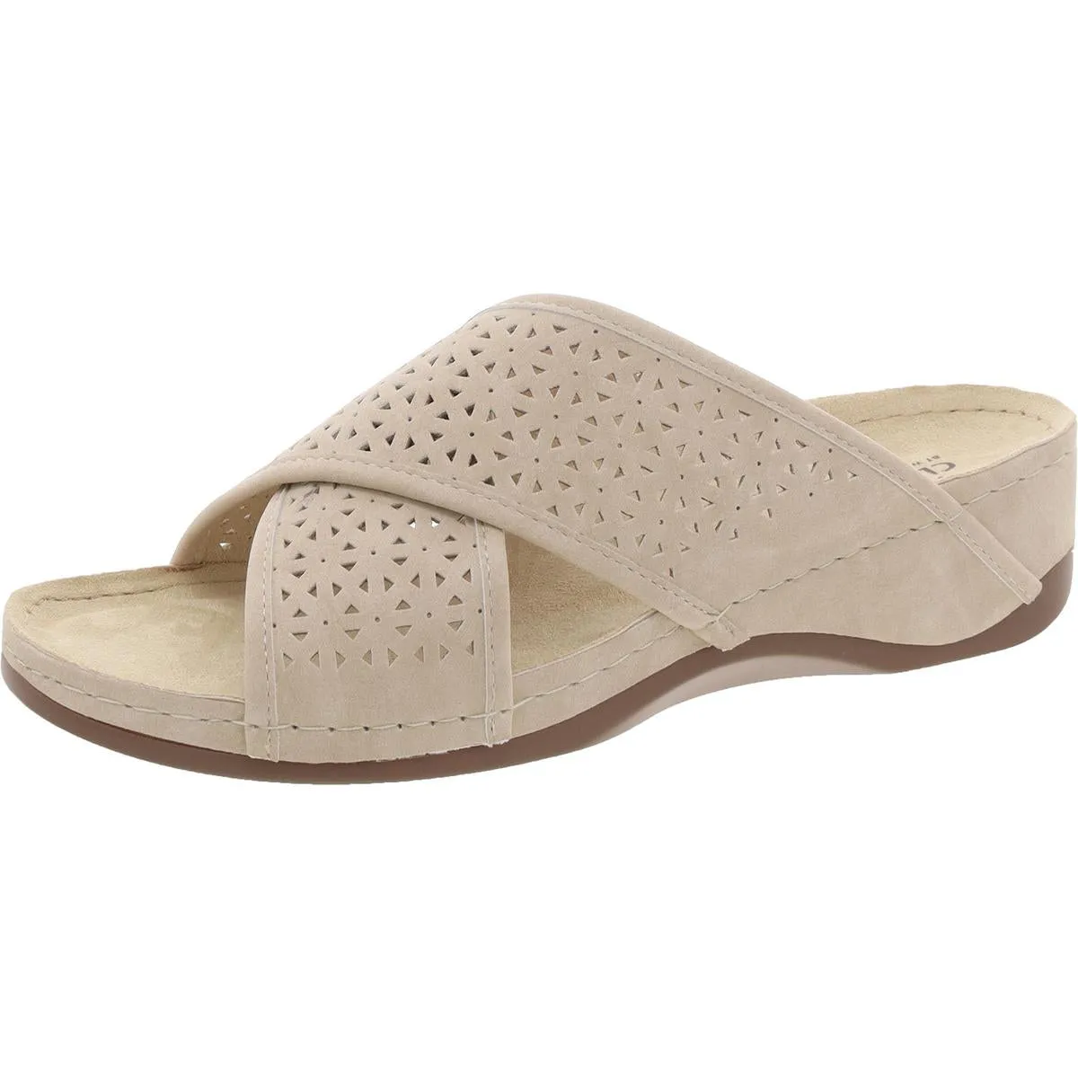 Collet Womens Laser Cut Faux Suede Slide Sandals