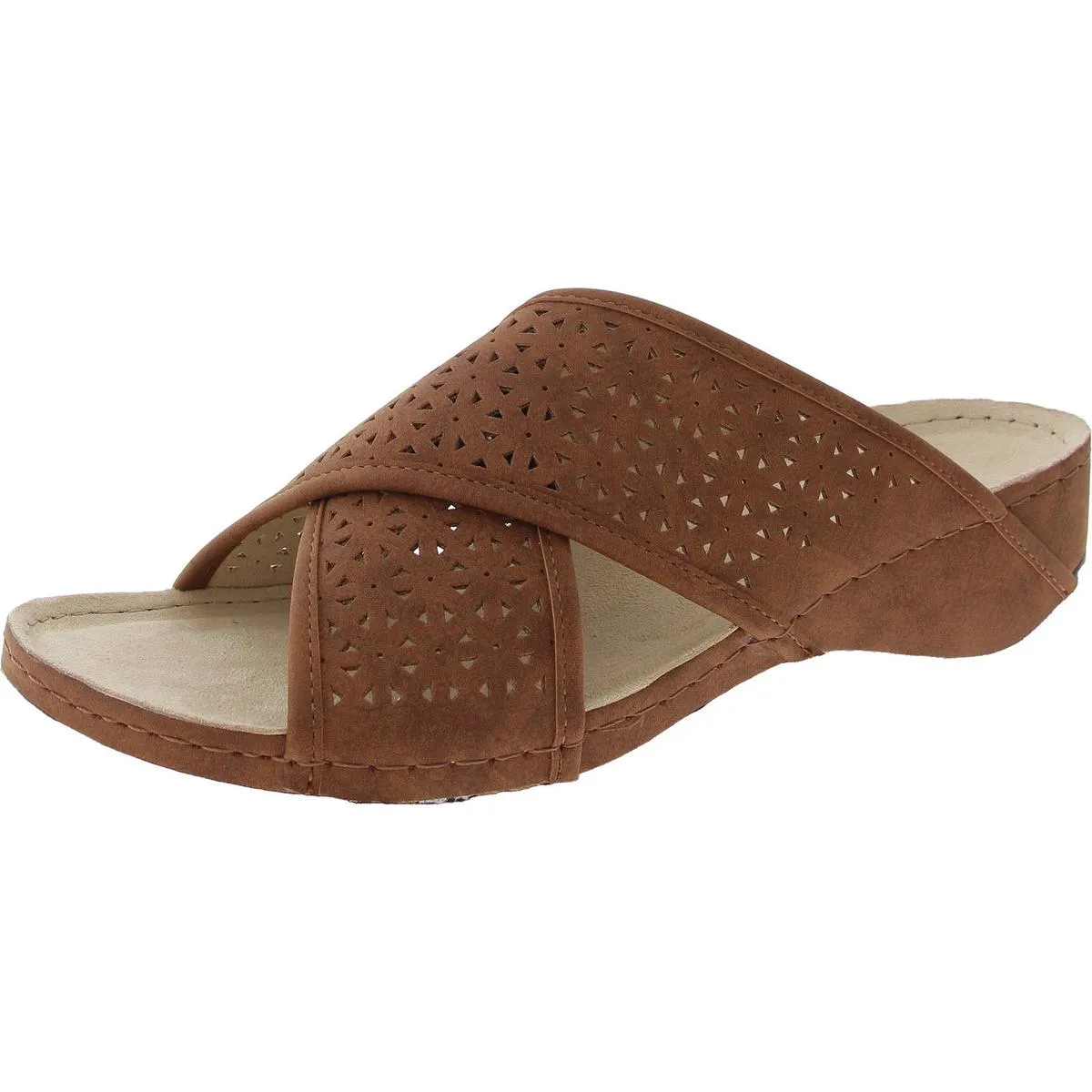 Collet Womens Laser Cut Faux Suede Slide Sandals