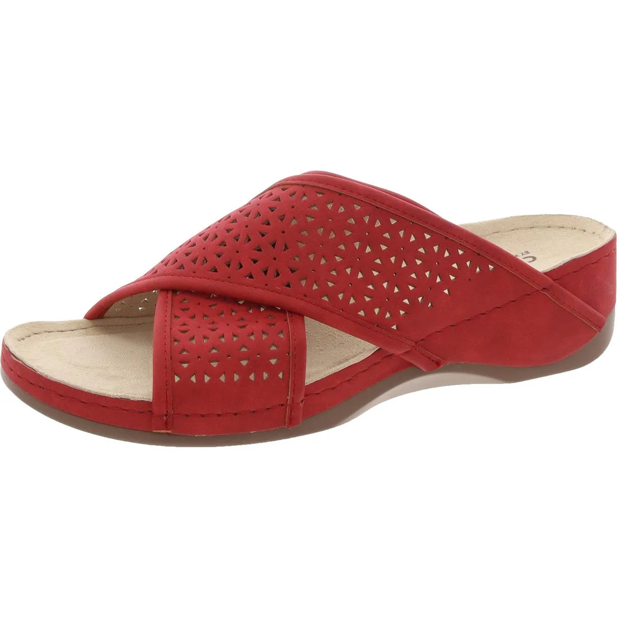Collet Womens Laser Cut Faux Suede Slide Sandals