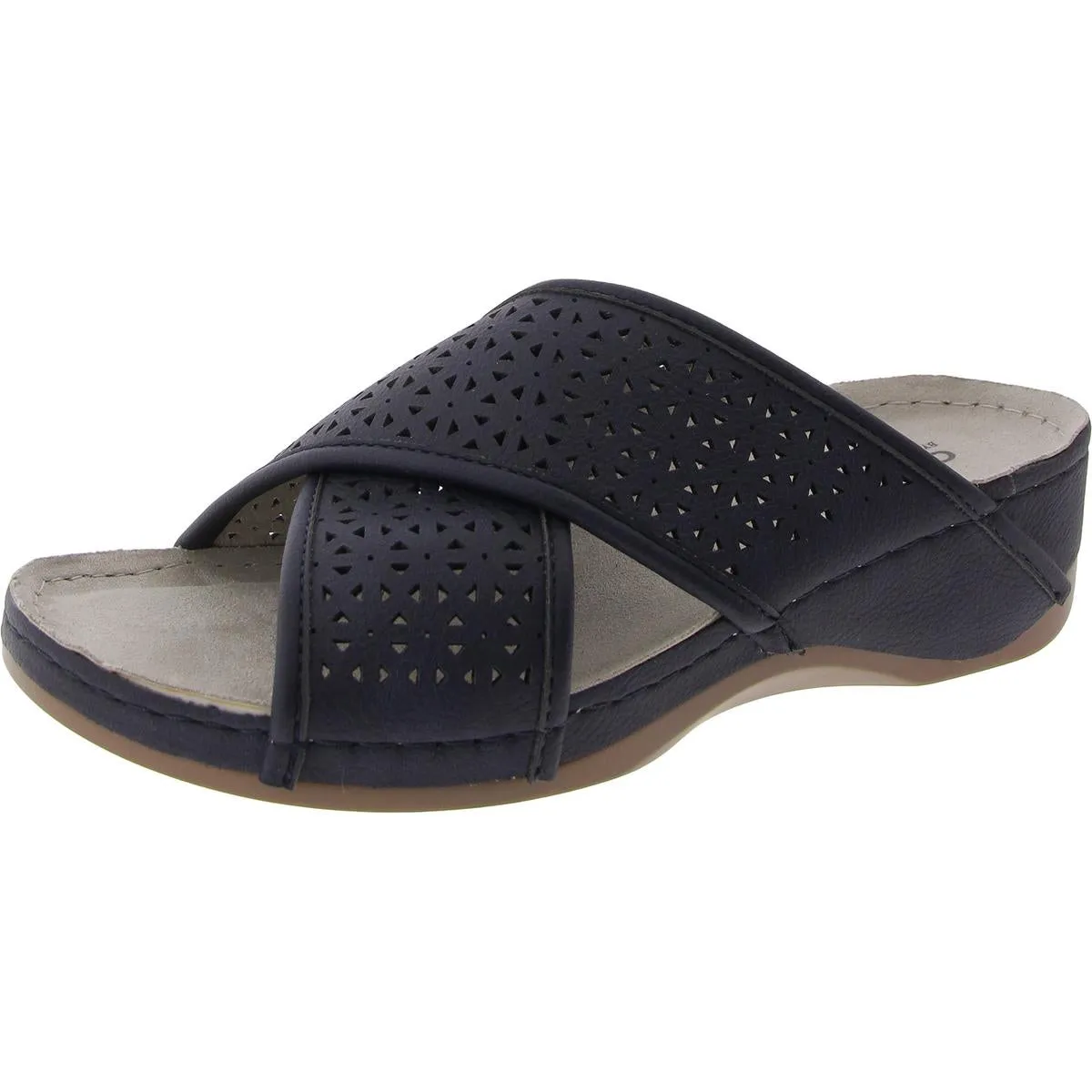 Collet Womens Laser Cut Faux Suede Slide Sandals