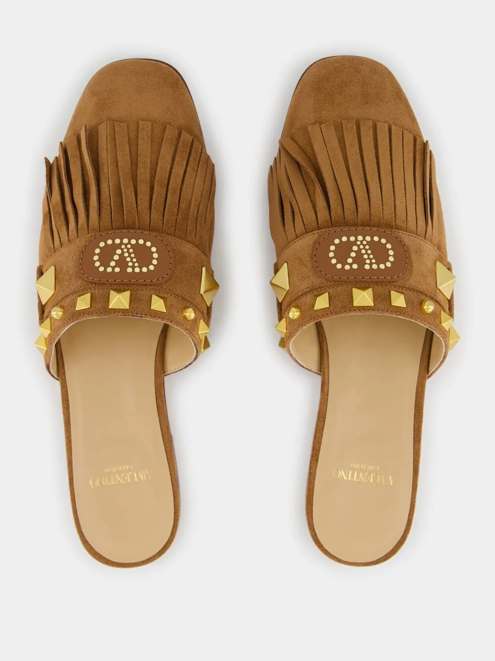 Copper Brown Suede Flat Slippers with Rockstuds