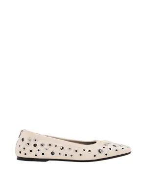 Cream Amy Square Toe Leather Ballet Flats