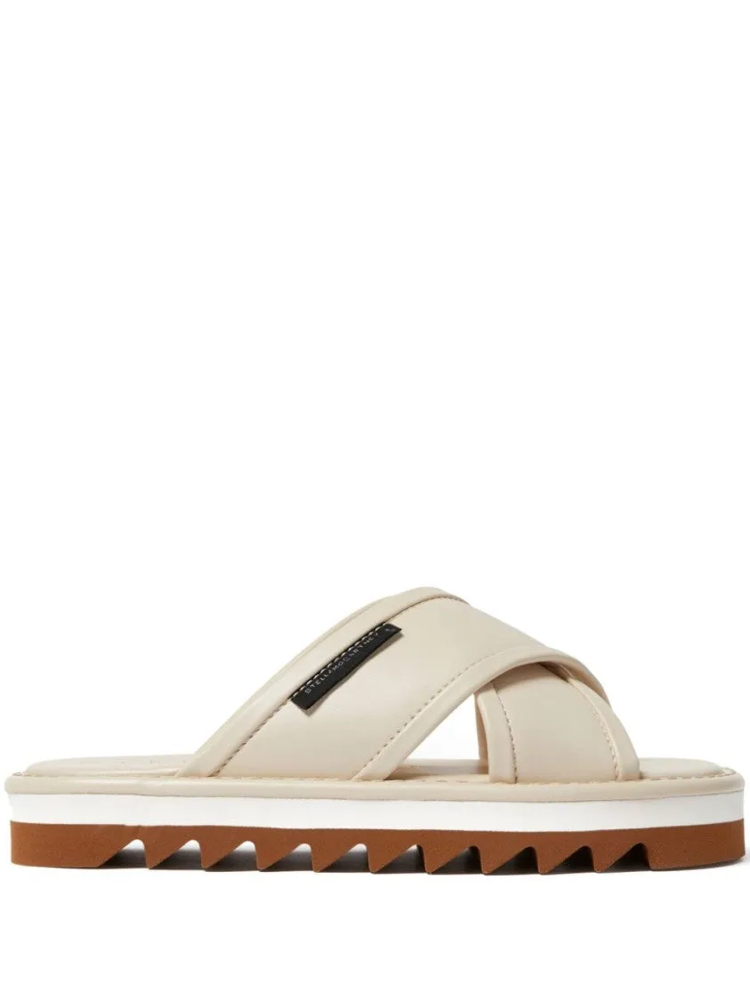 Cross-Strap Beige Sandals With Elevated Sole