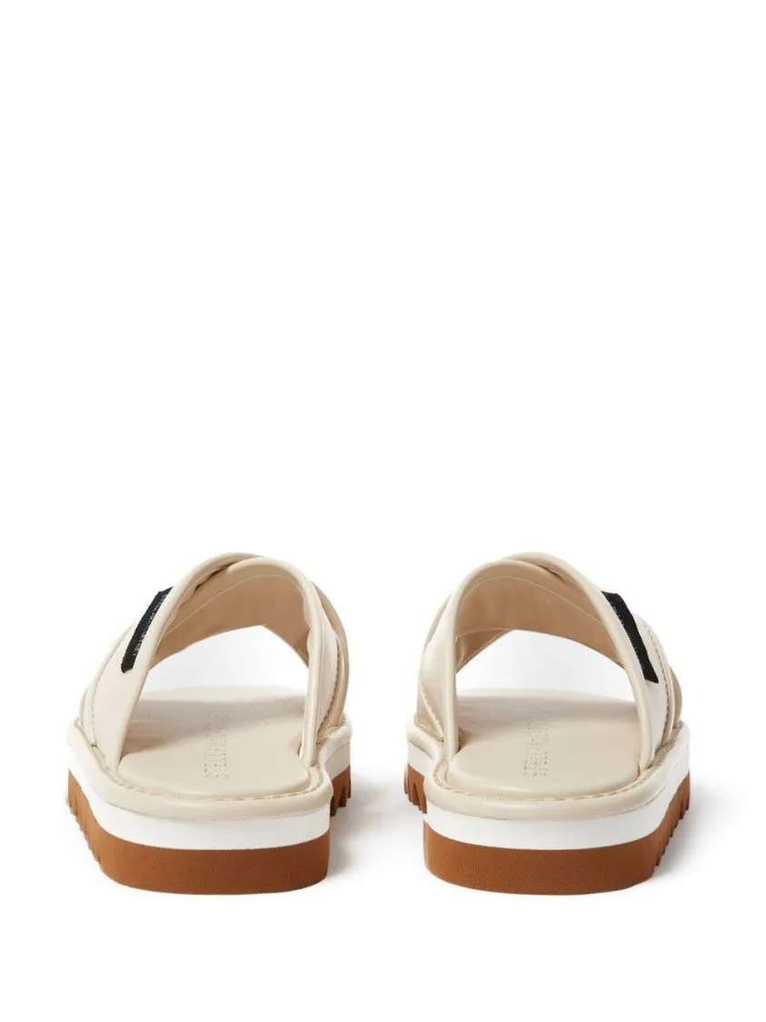 Cross-Strap Beige Sandals With Elevated Sole