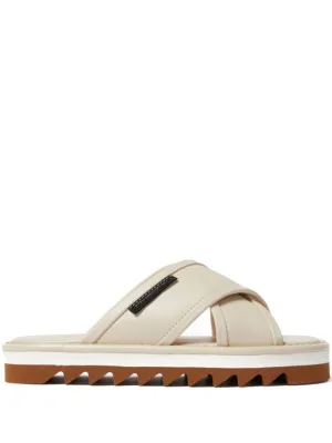 Cross-Strap Beige Sandals With Elevated Sole