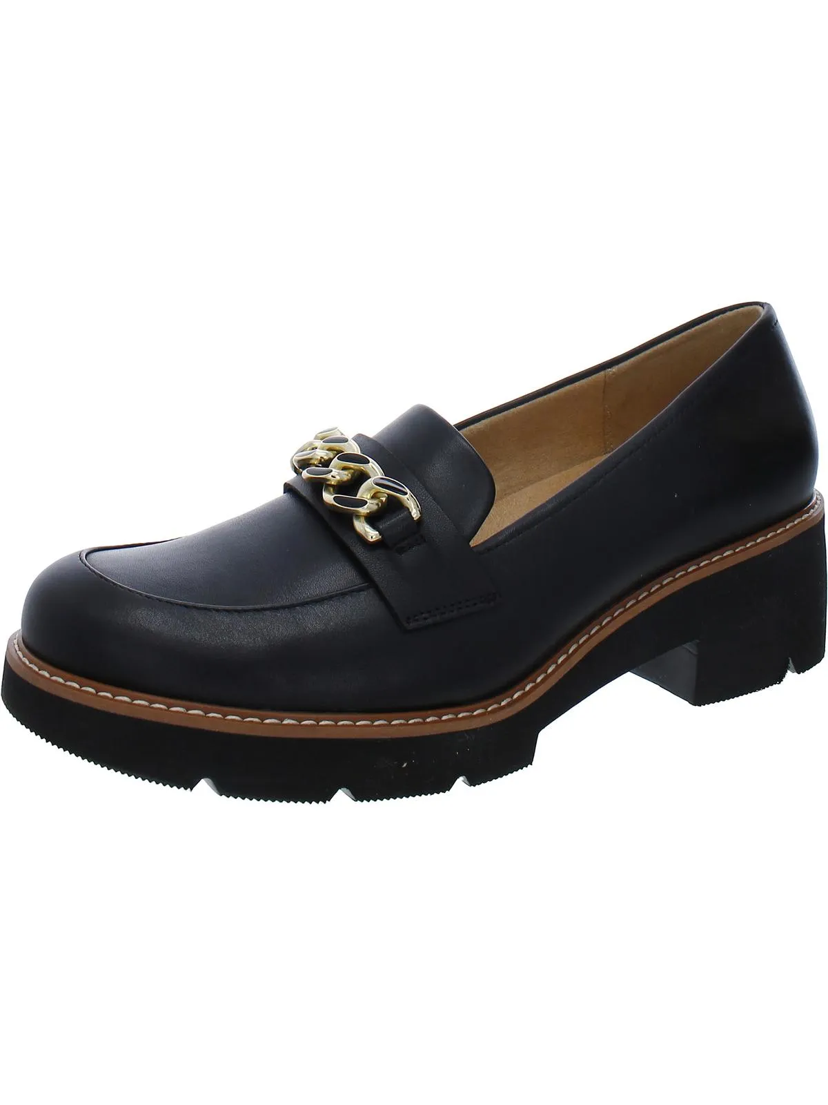 Desi Womens Leather Slip On Loafer Heels