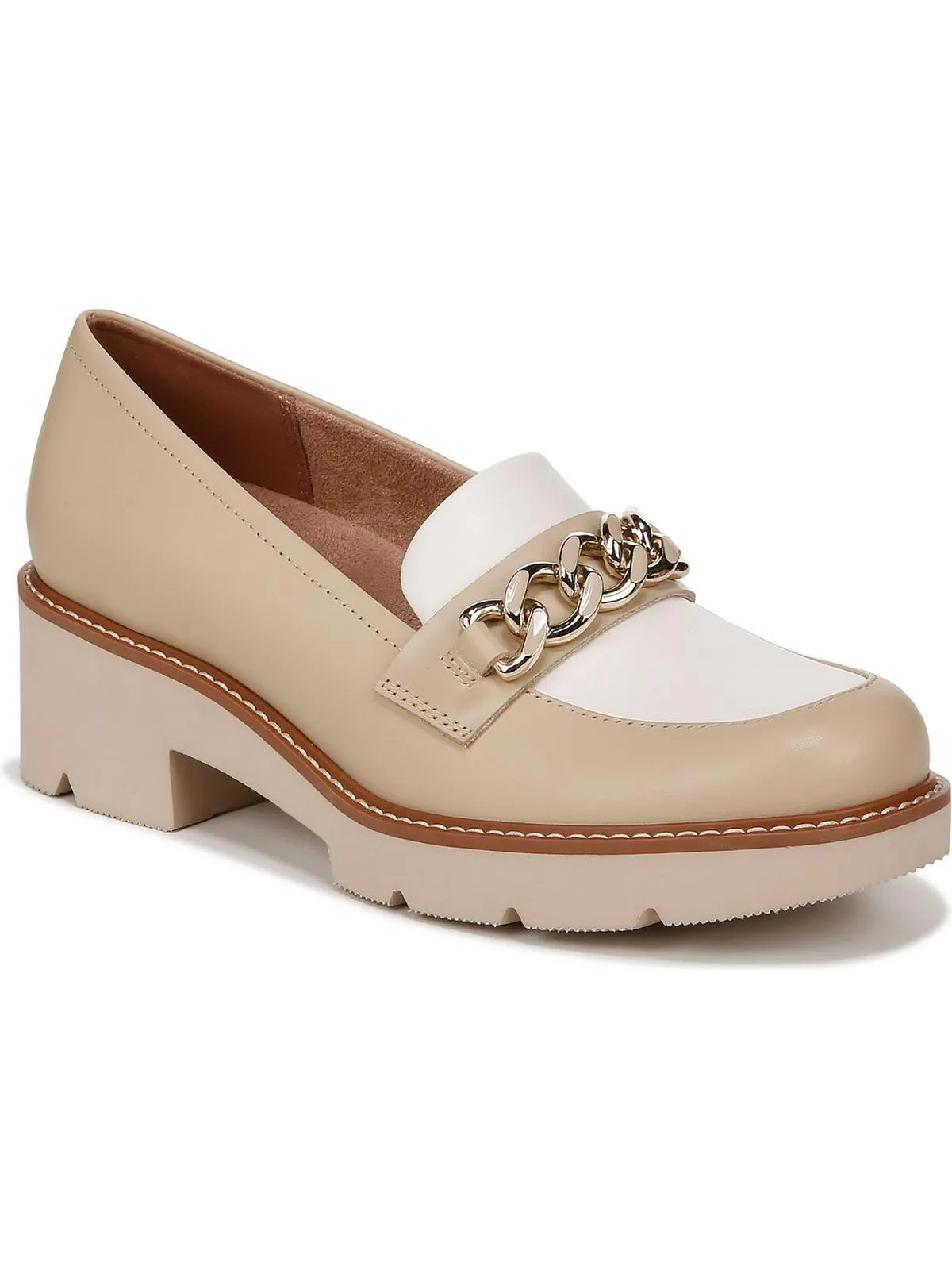 Desi Womens Leather Slip On Loafer Heels