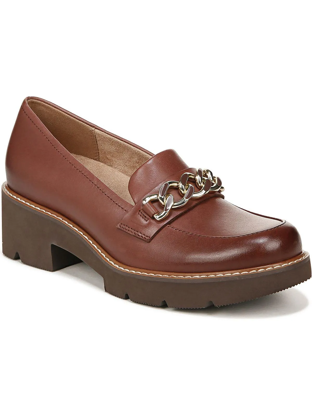 Desi Womens Leather Slip On Loafer Heels