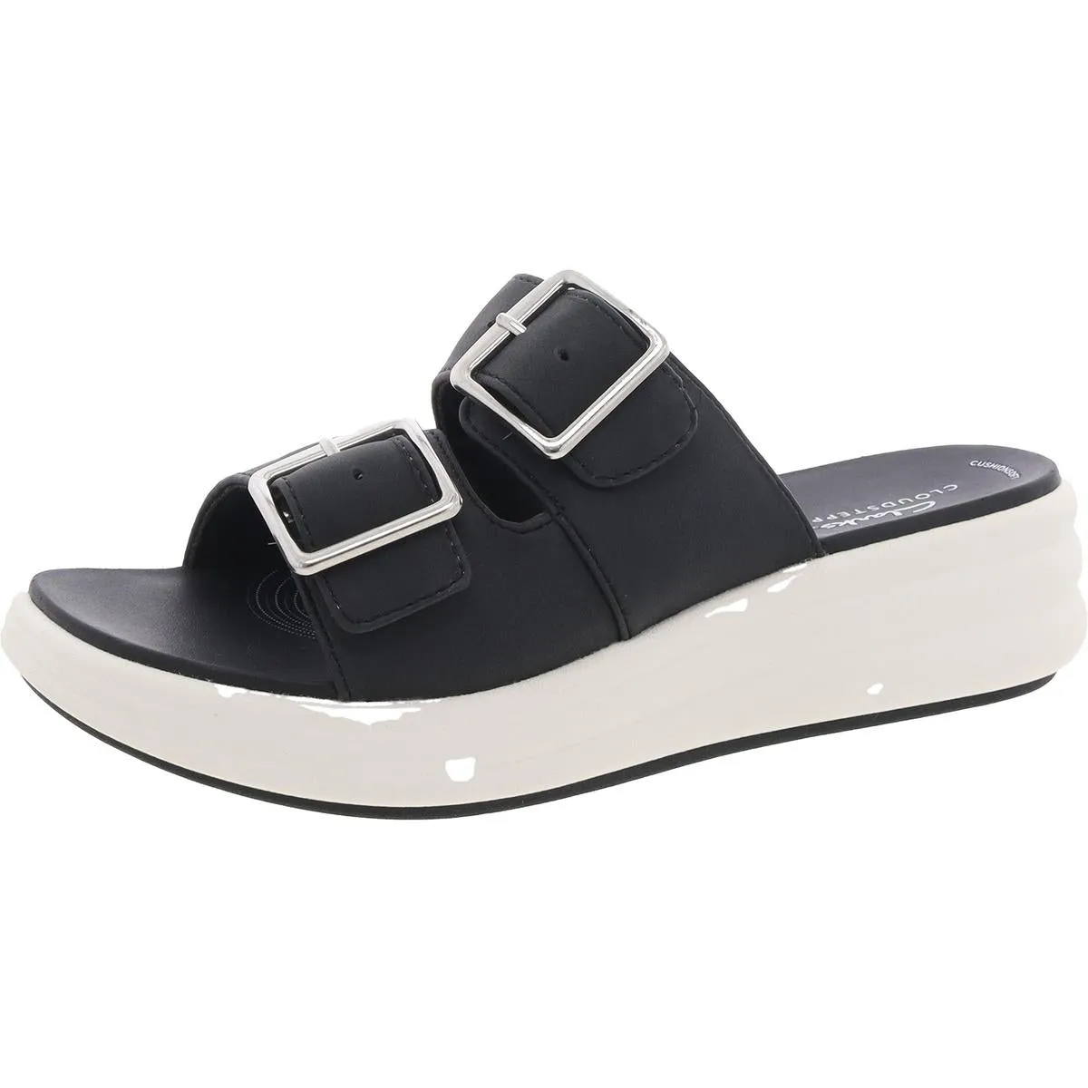 Drift Buckle Womens Faux Leather Slip On Slide Sandals