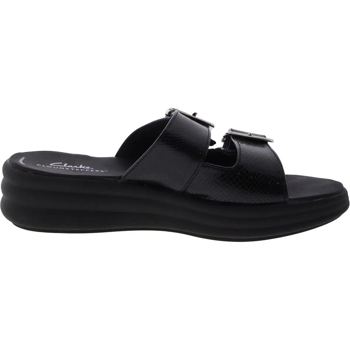 Drift Buckle Womens Faux Leather Slip On Slide Sandals