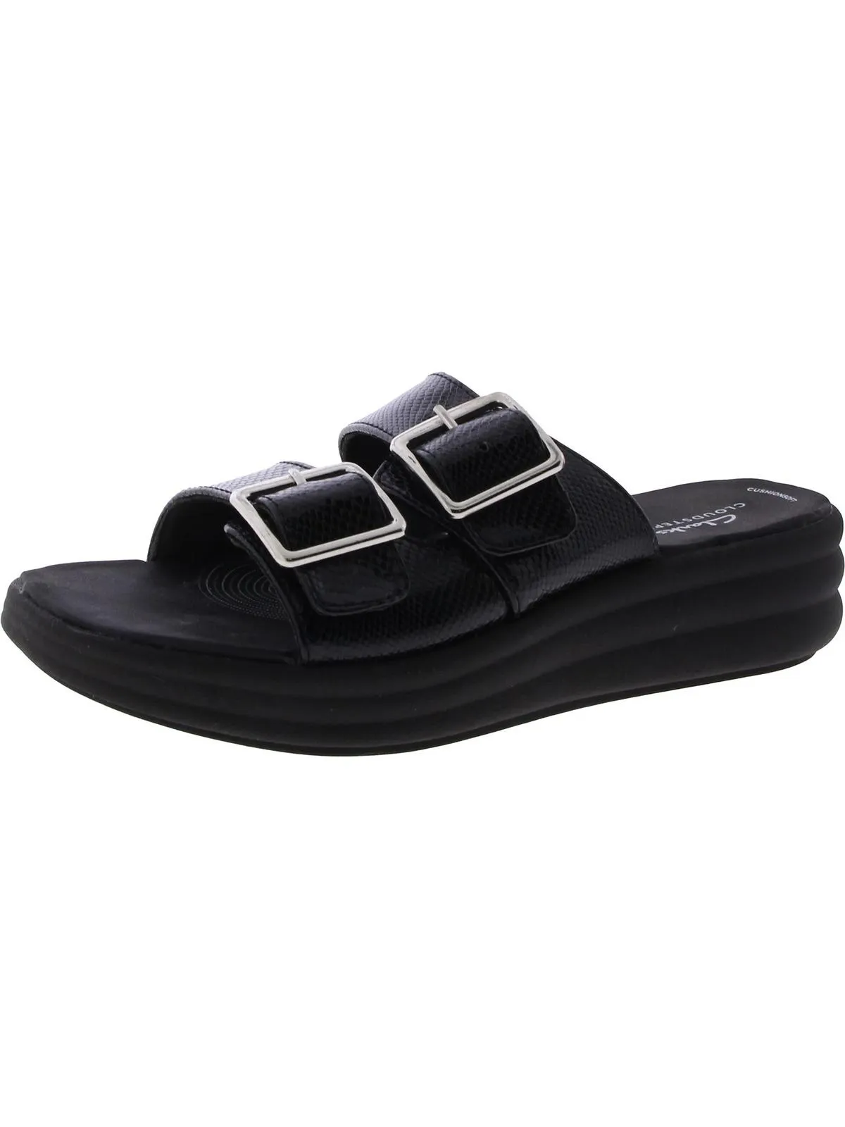 Drift Buckle Womens Faux Leather Slip On Slide Sandals