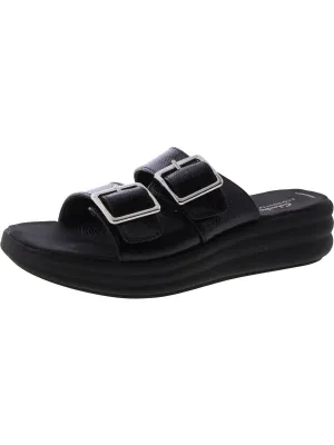 Drift Buckle Womens Faux Leather Slip On Slide Sandals