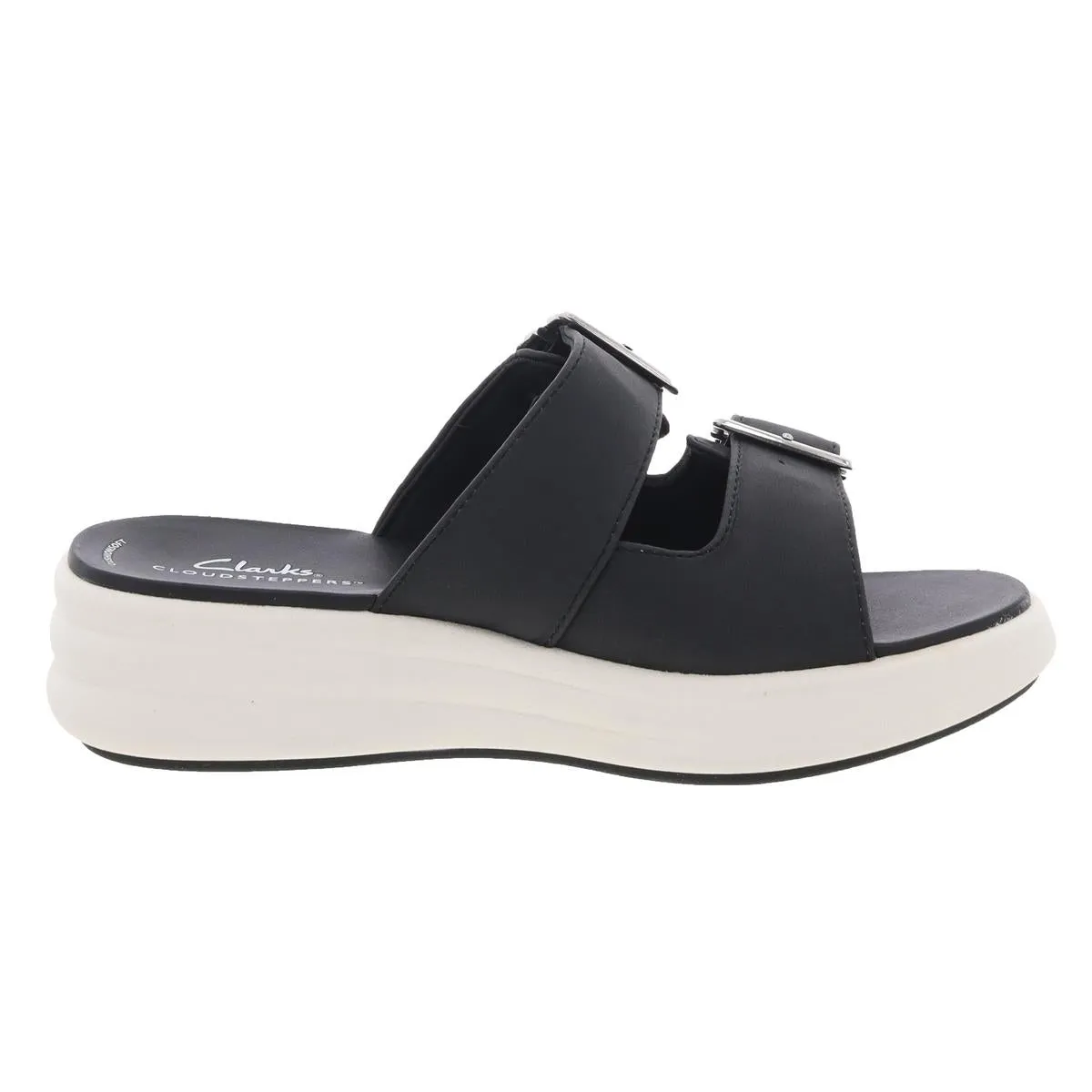 Drift Buckle Womens Faux Leather Slip On Slide Sandals