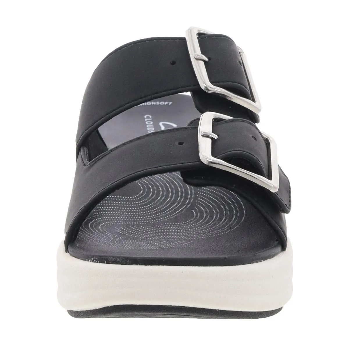 Drift Buckle Womens Faux Leather Slip On Slide Sandals