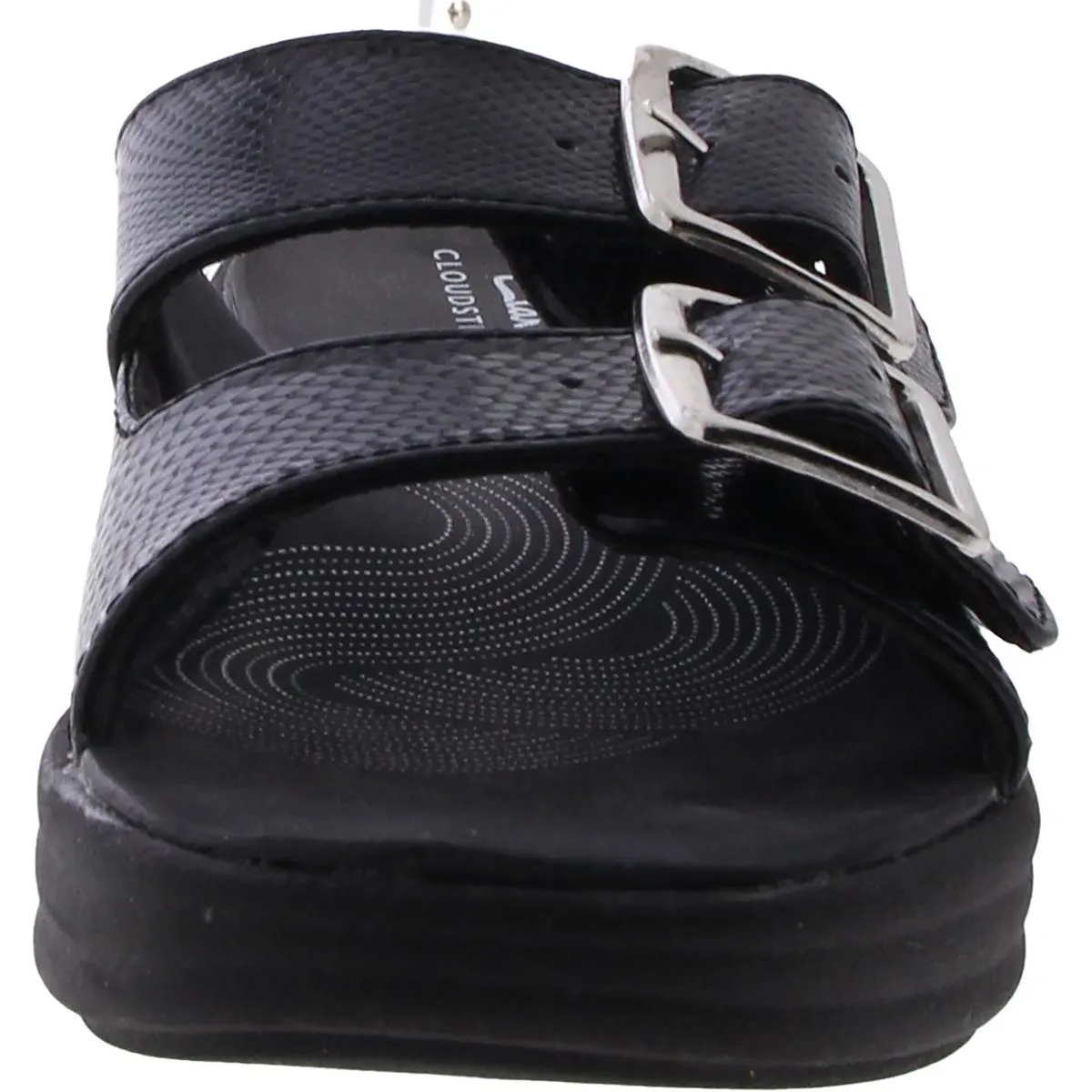 Drift Buckle Womens Faux Leather Slip On Slide Sandals