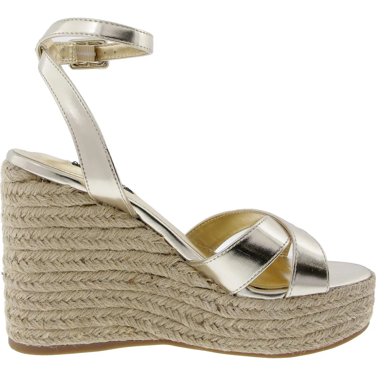 Earnit Womens Metallic Faux Leather Wedge Sandals
