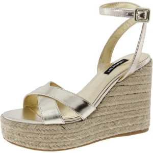 Earnit Womens Metallic Faux Leather Wedge Sandals