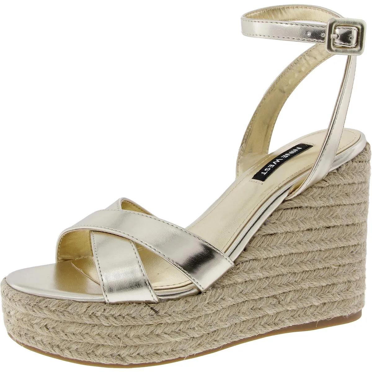 Earnit Womens Metallic Faux Leather Wedge Sandals