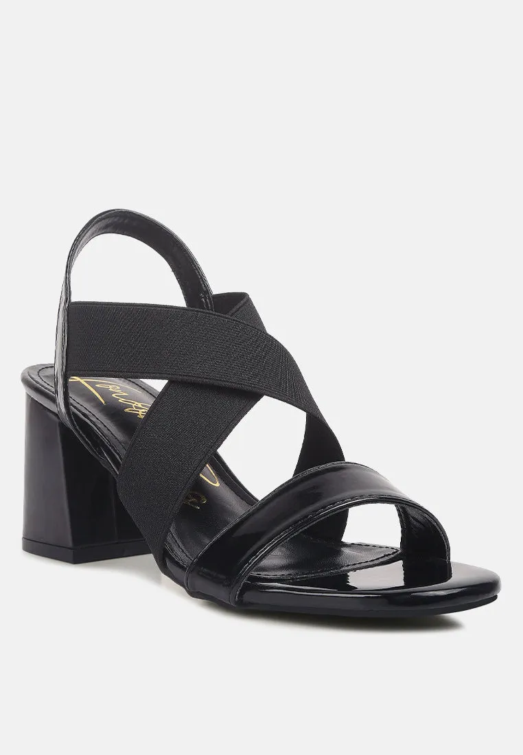 elastic straps block heel sandals