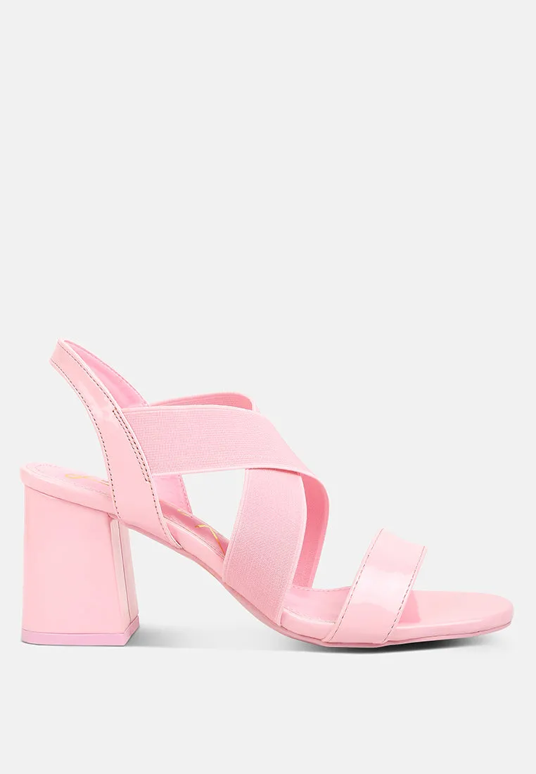elastic straps block heel sandals