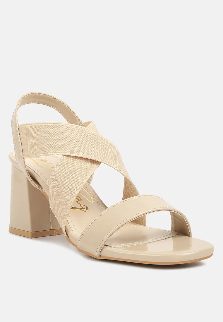 elastic straps block heel sandals