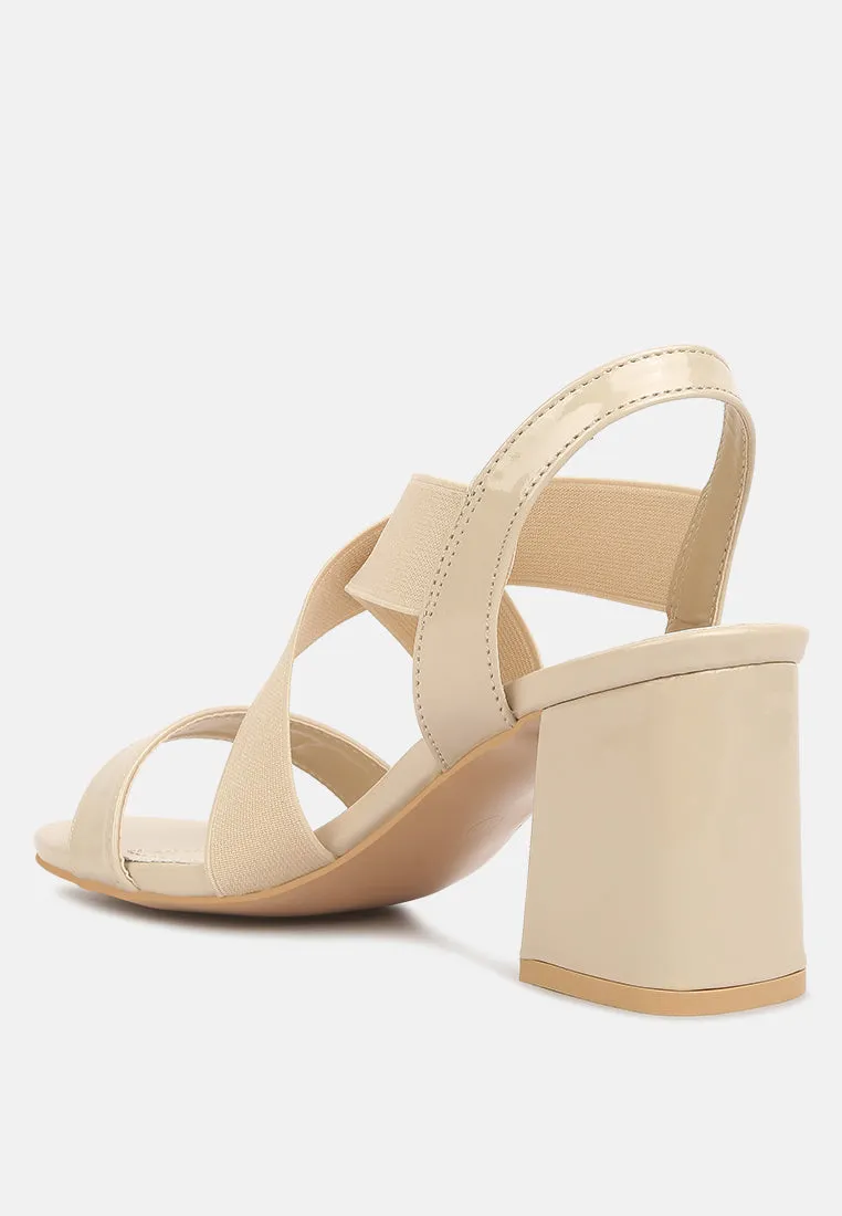 elastic straps block heel sandals
