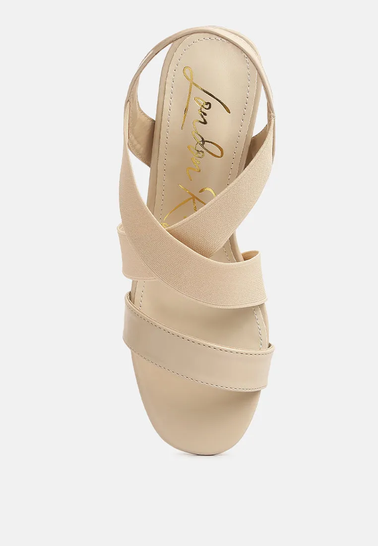 elastic straps block heel sandals